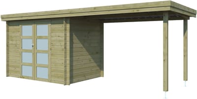 Woodlands Blokhut Oregon met Overkapping Geïmpregneerd - 595 x 205 cm
