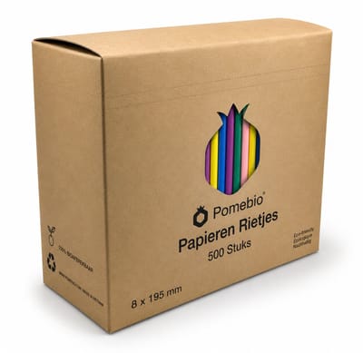 Pomebio papieren rietjes - mix kleuren - 8x195 mm - doos 500 stuks