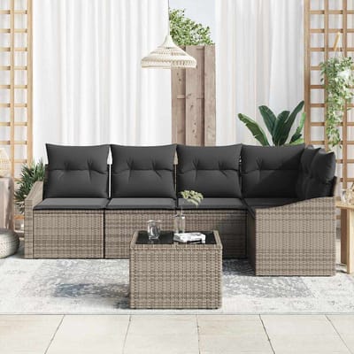 vidaXL Tuinbank Set met kussen met opslag 6 pcs Lichtgrijs poly rattan