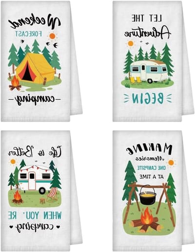 Camping Themed Handdoeken - Grappige Bonfire en Tent Keuken Doekjes, Zacht en Absorberend, Perfect voor Koken en Bakken, 50 x 40cm