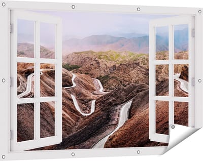 Gards Tuinposter Doorkijk Wegen in het Atlasgebergte, Marokko - Paden - 120x80 cm - Tuindoek - Tuindecoratie - Wanddecoratie buiten - Tuinschilderij