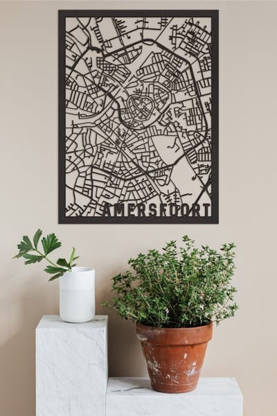 Houten Stadskaart Amersfoort Zwart Mdf 30x40cm Wanddecoratie Voor Aan De Muur City Shapes
