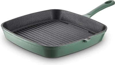 Grillpan, 26 x 26 cm, Groen, Geëmailleerd Gietijzer - Barbary & Oak | Foundry