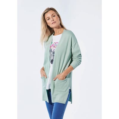 Lang tricot jasje met opgestikte zakken - mintgroen - Gr. 40 van Goldner Fashion