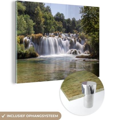 ® Glasschilderij 160x120 cm - Schilderij acrylglas - De Skradinski Buk-watervallen tussen de bossen in Krka in Kroatië - Foto op glas - Muurdecoratie woonkamer - Wanddecoratie slaapkamer - Schilderijen