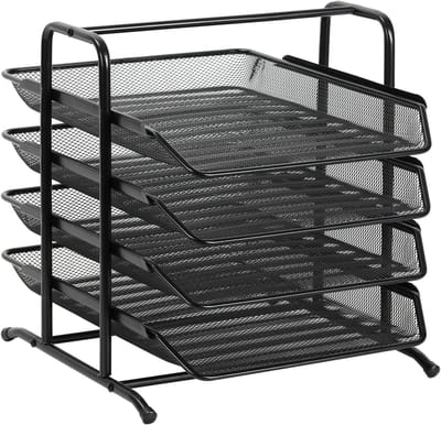 4-laagse A4 Mesh in Tray Documenten Organizer voor Kantoor - Bestanden, Papieren en Kantoorbenodigdheden Opberghouder, Zwart