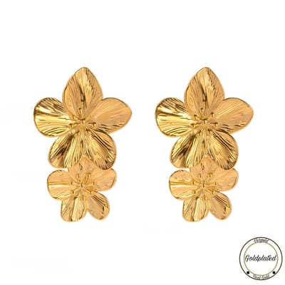 Borasi Dubbel Bloemen Oorbel Goudkleurig | Dames Sieraden | Dames Oorbellen | Trendy Oorbellen | Luxe Geschenkzakje |