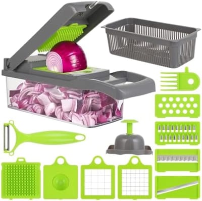 PromoHome Multifunctionele Groentesnijder - 14-delige Set met Scherpe Messen