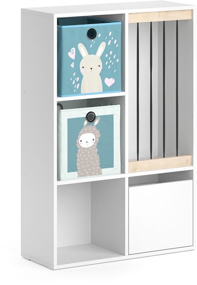 Vicco Luigi Kinderboekenkast – 29.2 x 107.8 cm met 2 vouwboxen opt.6 Wit