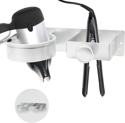 Wandbevestiging voor Föhn, Aluminium, Roestvrij, Twee Installatiemethoden, Ideaal voor Badkamer en Kapsalons, Silver, Handig en Ruimtebesparend