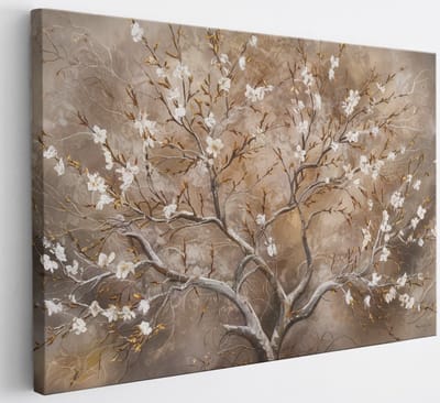 Saammp Canvas Schilderij - boom met witte bloesem - Abstract - 30x20 - Foto op canvas - Wanddecoratie - Muurdecoratie Woonkamer - Slaapkamer decoratie - Canvas Print