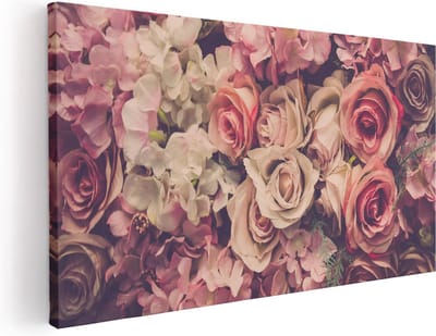 Artaza Canvas Schilderij Rozen - 40x20 cm - Klein - Wanddecoratie Bloemen - Muurdecoratie Woonkamer - Schilderijen Op Canvas Vintage