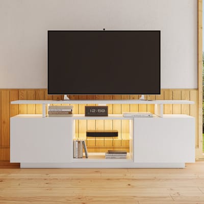 STILVORA TV-Meubel - Hoogglans Met 16-Kleur LED-Strip - App-Geregelde RGB-Verlichting Voor 60-Inch TV - Spaanplaat - 140x35x55 cm - Wit