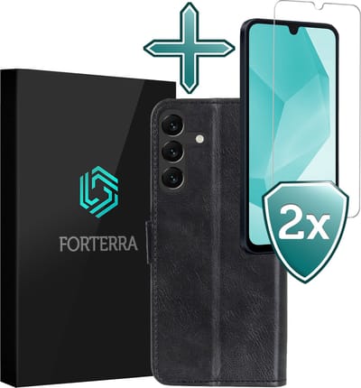 Hoesje Met 2x Screenprotector - Geschikt voor Samsung Galaxy A16 - Luxe Pasjeshouder - Flip Case - Bookcase Portemonee - Kunstleer Book Case - Flipcase Hoes - Book Cover - Walletcase - Portemonneehoes - Zwart