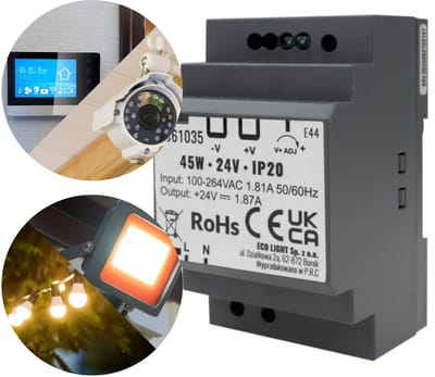 Voeding LED gemonteerd op rail DIN 45W 24V 1.87A 90,5x52x58,5 mm