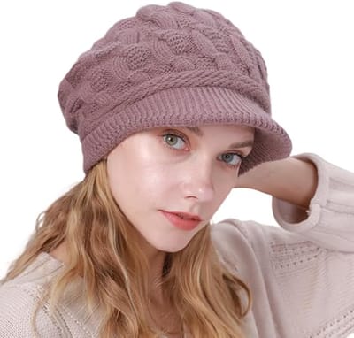 Muts - Warme muts - Wintermuts dames - Gebreide muts - Winter warme - Mutsen voor dames - Thermische gebreide wintermuts - Fleecegevoerde damesbaret - Warme gebreide wollen muts - Geschikt voor schaatsen-Snowboarden-Skiën-Reizen(Paars)
