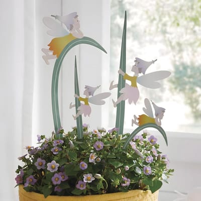 Decoratieve stekers - Fee op grashalm - Planten versieren - Set van 4 - Tot 32 cm - Kleurrijk