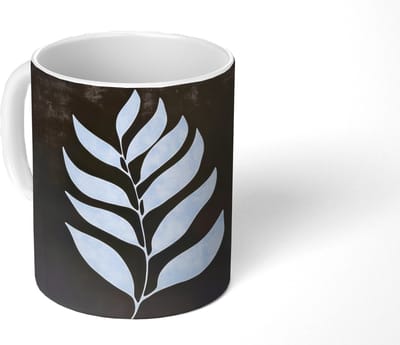 Mok - Koffiemok - Blad - Wit - Minimalistisch - Mokken - 350 ML - Beker - Koffiemokken - Theemok