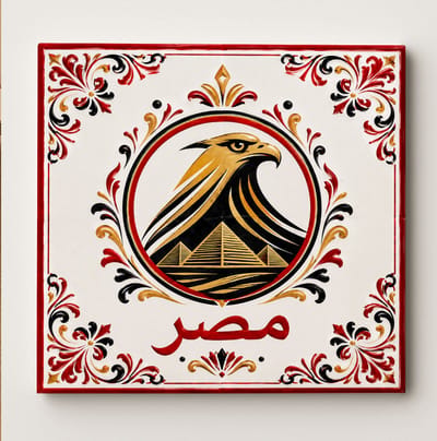 Egypte Decoratieve Keramische Tegel – Egyptische Adelaar Piramides Wandtegel – Rood Wit Zwart Heritage Souvenir Cadeau