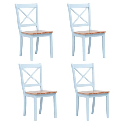 vidaXL - Eetkamerstoelen - 4 - st - massief - rubberwood - grijs - en - naturel