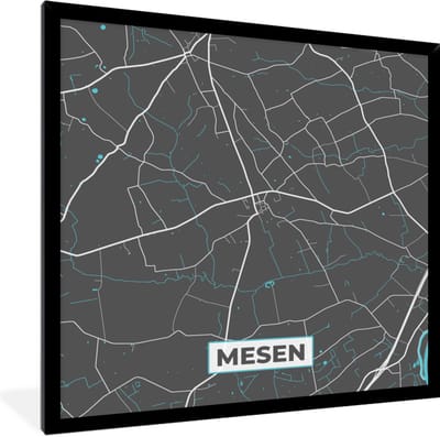 Fotolijst incl. Poster - Stadskaart – Grijs - Kaart – Mesen – België – Plattegrond - 40x40 cm - Posterlijst