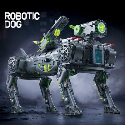 Op afstand bestuurbare mechanische honden met wapens - Realistische bouwstenenset met afstandsbediening - 1600+ stuks
