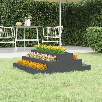 vidaXL - Plantenbak - 80x80x27 - cm - massief - grenenhout - grijs