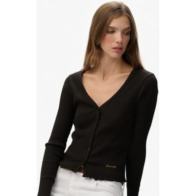 Superdry Essential Doorknoop Top met Lange Mouwen Black Grootte: 42
