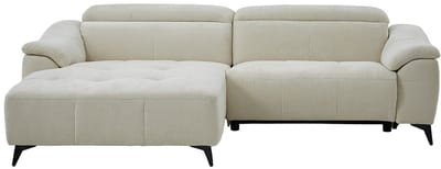 Vente-unique Elektrische relax hoekbank links in beige getextureerde stof CLIMOTA