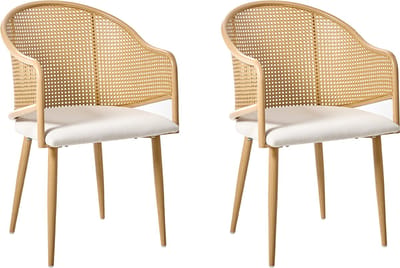 WEIMAR - Eetkamerstoel set van 2 - Lichtbruin/Wit - Polyester