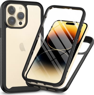 Hoesje met Ingebouwde Screenprotector Geschikt voor Apple iPhone 15 Pro | Full Protect valbescherming | Schokbestendige Beschermhoes tegen Vallen | Shockproof | Doorzichtig / Zwart