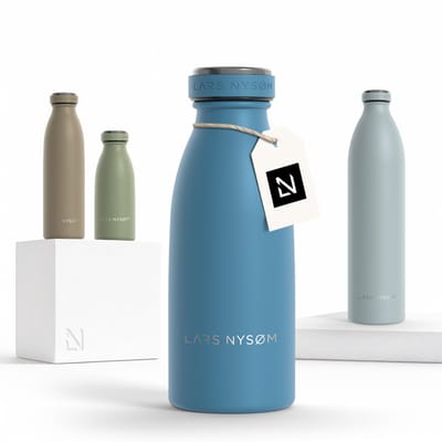 LARS NYSØM Ren Roestvrijstalen drinkfles 350ml - BPA-vrij geïsoleerde waterfles 0,35 Liter (Calypso Blue)