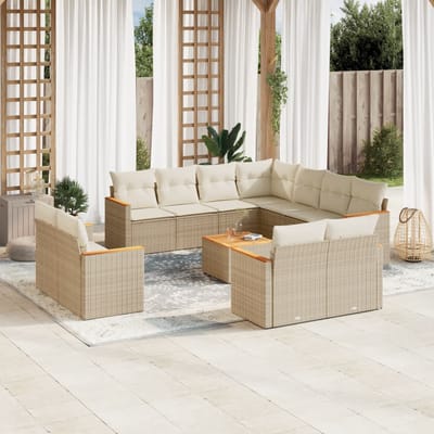 vidaXL - 12-delige - Loungeset - met - kussens - poly - rattan - beige