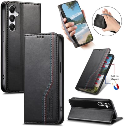 Praktische en Stijlvolle PU Leren Portemonnee Hoes voor Galaxy A16 4G/5G _ Zwart
