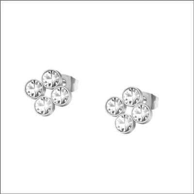 Aramat Jewels | Oorbellen | Stalen Oorbellen met Vier Zirkonia Steentjes | Zilverkleurig / Transparant | |8mm | Staal | Kinderen, Volwassenen | Verkleurd niet