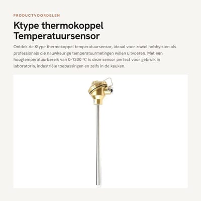 Dailygoods- Thermokoppel Hoogtemperatuurbereik - Temperatuursensor - Roestvrij Staal - 300 mm - 0-1300 ℃ - Duurzaam en Betrouwbaar