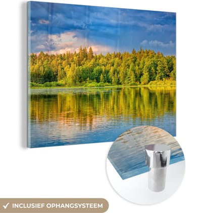 MuchoWow® Glasschilderij 40x30 cm - Schilderij acrylglas - Water - Natuur - Bos - Foto op glas - Schilderijen