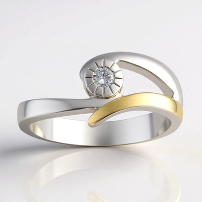 Cavill - Zilveren Annette ring met 0,065 ct I1 G Ronde Briljant - 925 Sterling Zilver met Gouden Accenten - Bezelzetting - Stijlvol en Elegant