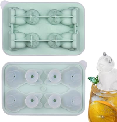 IJsblokjesvorm Siliconen - Met Deksel - 4 Vaks - Groen - Grote IJsblokjes Mal - Makkelijk Los te Maken - Voor Limonade en Dessert