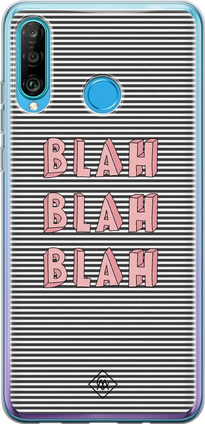 Casimoda® hoesje - Geschikt voor Huawei P30 Lite - Blah Blah Blah - Siliconen/TPU - Soft Case - Blauw - Tekst