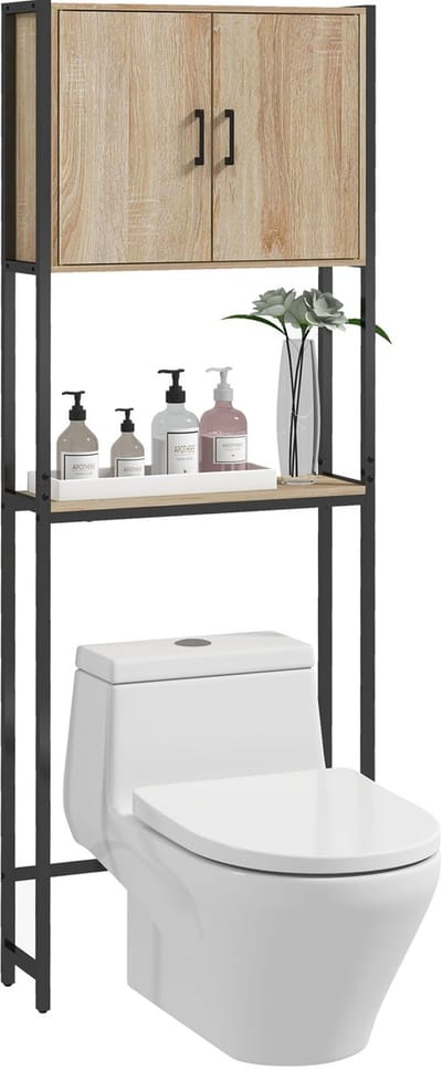 Kleankin-Boven het toiletkastje-64x19x178cm-Spaanplaat-Natuurlijk hout