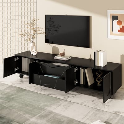 MODENUIT Tv-meubel - Met Laden En Vakken - Voor Woonkamer - Spaanplaat Met Houten Poten - 180x40x42 Cm - Zwart