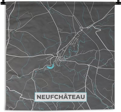 Wandkleed - Wanddoek - Kaart – Plattegrond – Stadskaart – Neufchâteau – België - Grijs - 180x180 cm - Wandtapijt