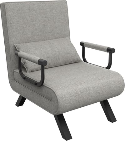 Grijs Slaapbank, 3-In-1 Slaapstoel met Bedfunctie, Verstelbare Rugleuning en Kussen, 65x61x78cm Bedbank tot 200KG Belastbaar, NAIZY