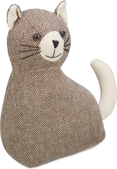 Zware deurstopper kat van stof - Deurhouder met zandvulling - HxBxD 255 x 22 x 10 cm - bruin