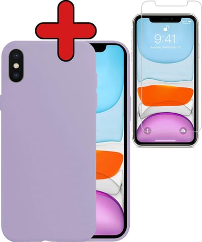Hoesje - Met Screenprotector - Geschikt voor Apple iPhone X - Sterk & Shockproof - Telefoon Hoes - Back Cover - Siliconen Case - Telefoonhoes - Lila