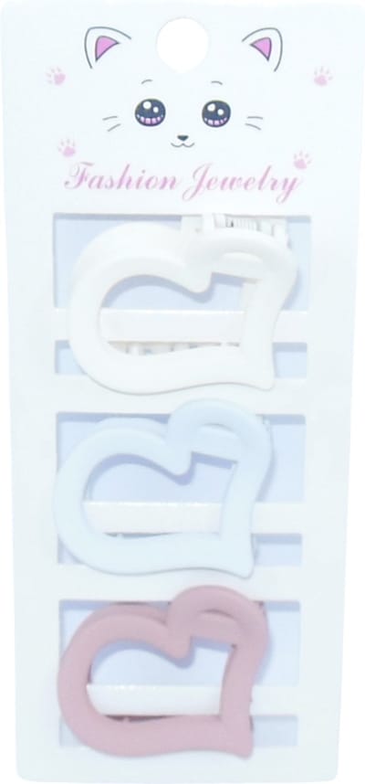 Haarklem hartjes-vorm cremekleur-blauwgrijs-oudroze set van 3 stuks.