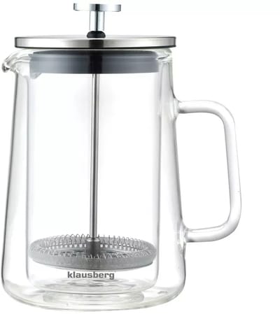Klausberg KB7685 - Piston Koffie- en Theezetter - 0,60 Liter - Dubbelwandig Glas - RVS en Boorosilicaat Glas - Geschikt voor Koffie, Thee en Kruiden