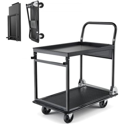VEVOR Opklapbare Tafelwagen 317 Kg, Platformwagen met Pu-Wielen, Gereedschapswagen, Werkplaatswagen, Materiaalwagen, Transportwagen met 2 SchaPPen, voor Magazijn, Garage, Werkplaats, Kantoor, 730x470x820 mm
