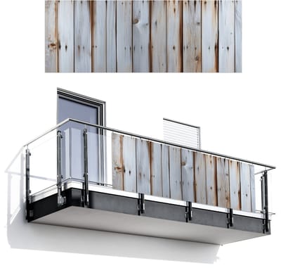 Balkonscherm 300x110 cm - Balkonposter Hout - Planken - Verweerd - Balkon scherm decoratie - Balkonschermen - Balkondoek zonnescherm